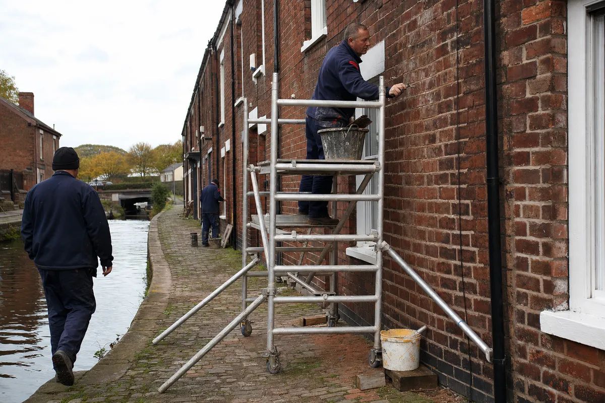 Brickwork repairs on a Victorian terraced street in Walsall