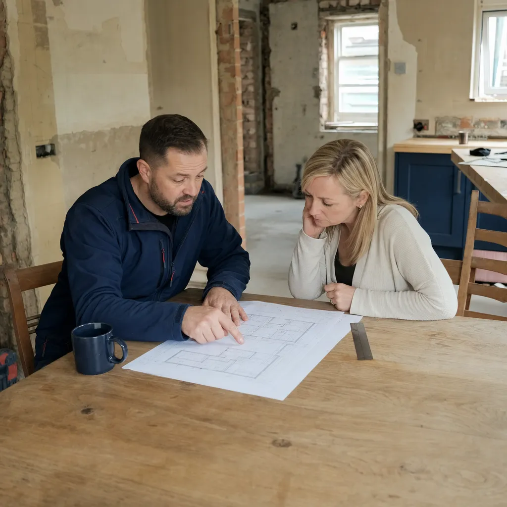 Carter LS project lead reviewing plans with a customer